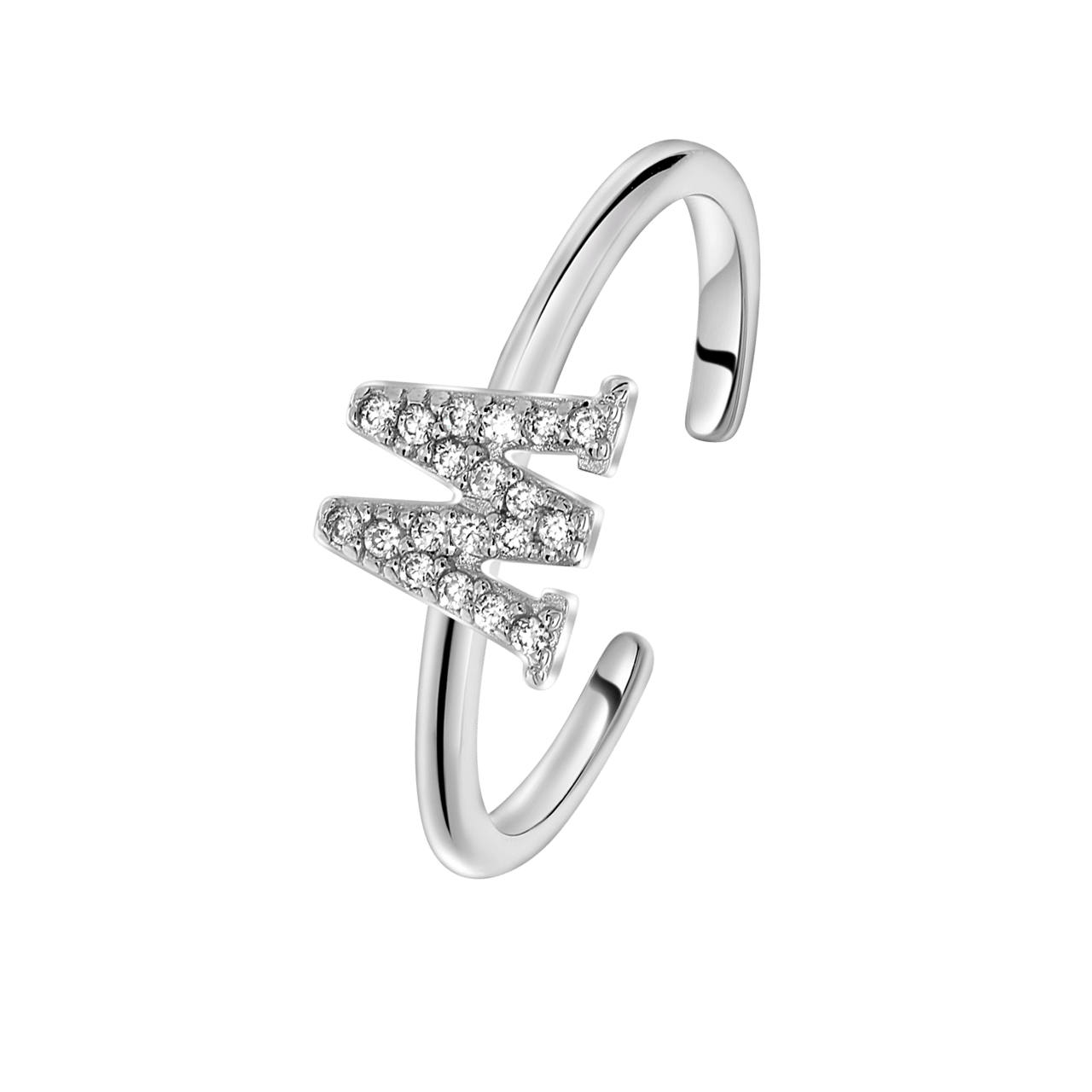 Zilveren ring alfabet met zirkonia