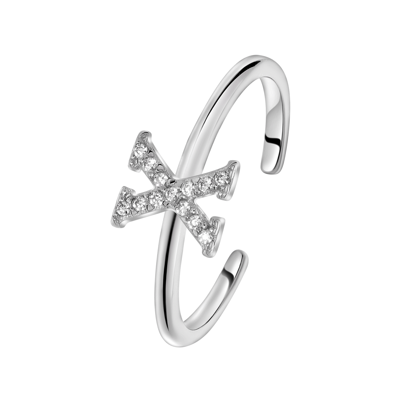 Zilveren ring alfabet met zirkonia