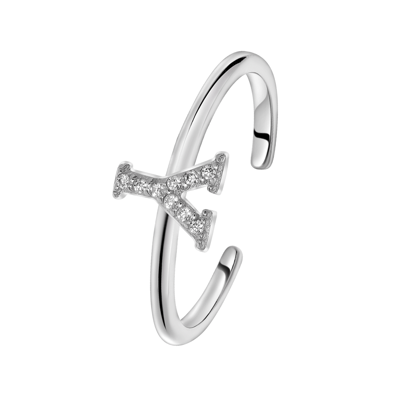 Zilveren ring alfabet met zirkonia