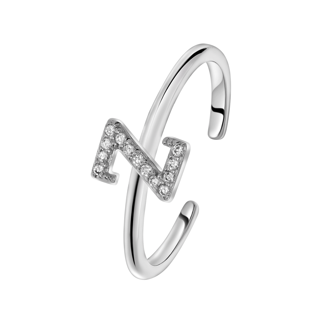 Zilveren ring alfabet met zirkonia