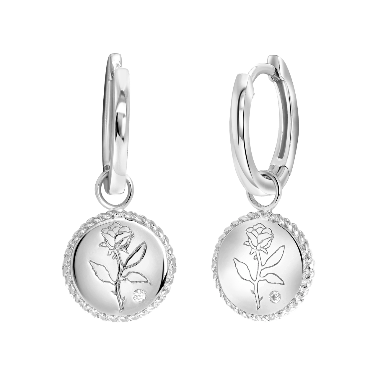 Silberohrringe, Rose mit Zirkonia