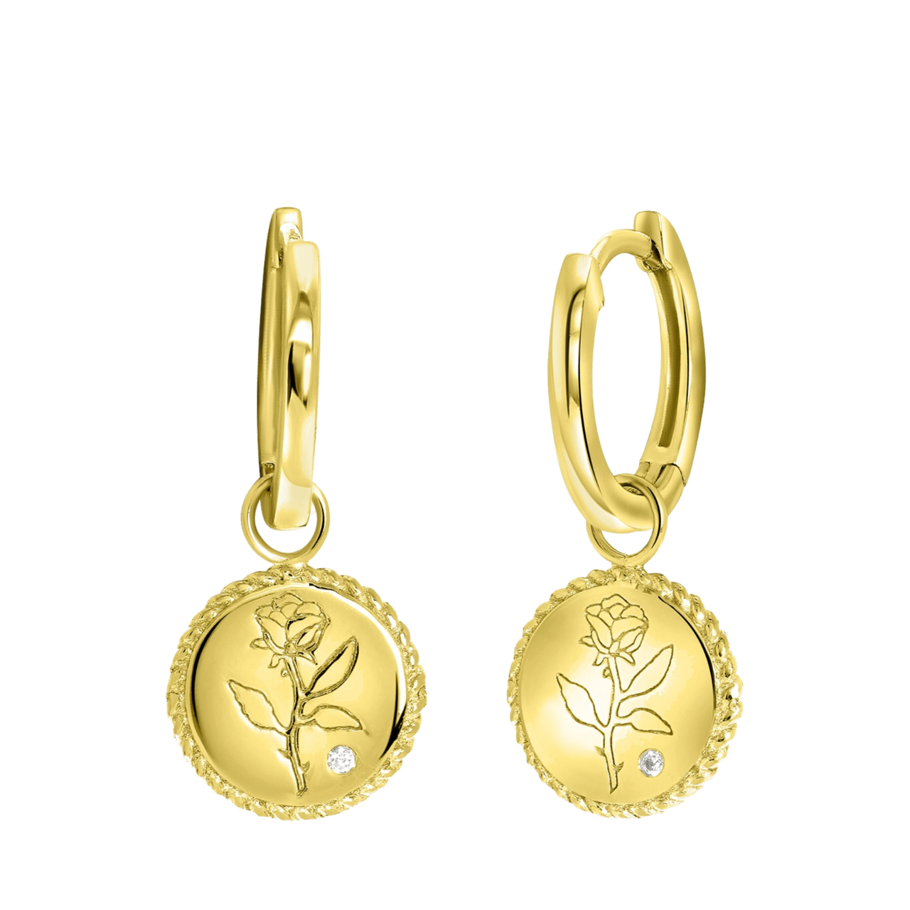 Zilveren oorbellen gold roos met zirkonia