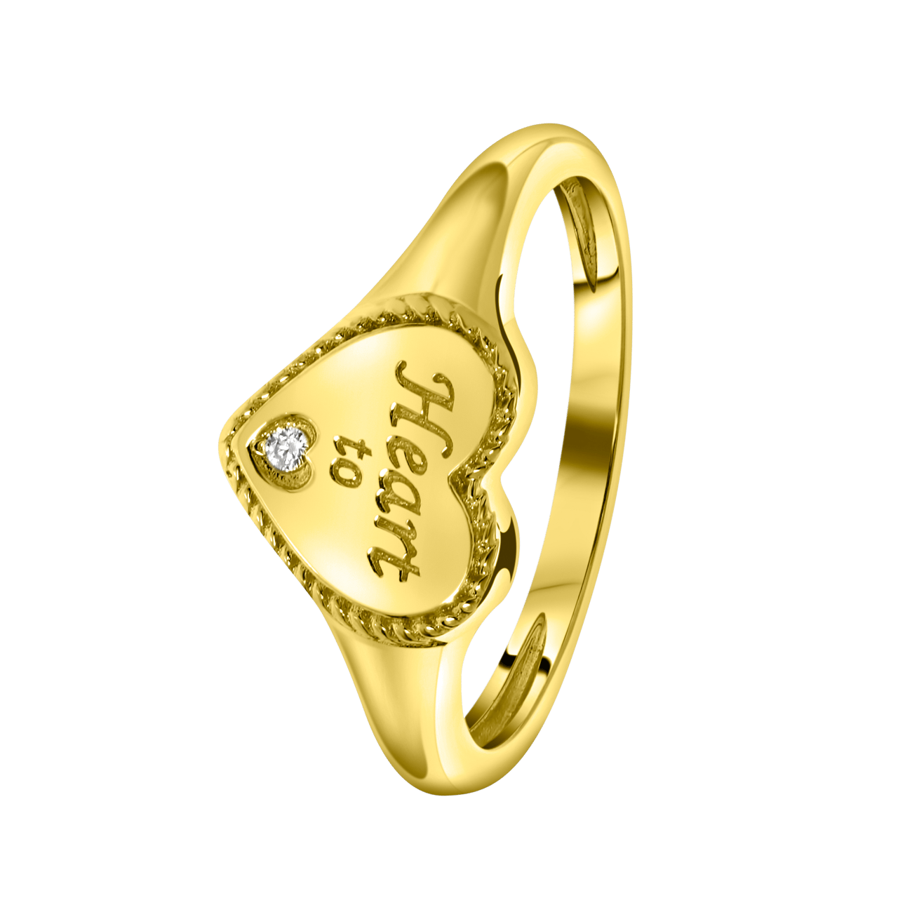 Zilveren goldplated zegelring hart met zirkonia voor dames