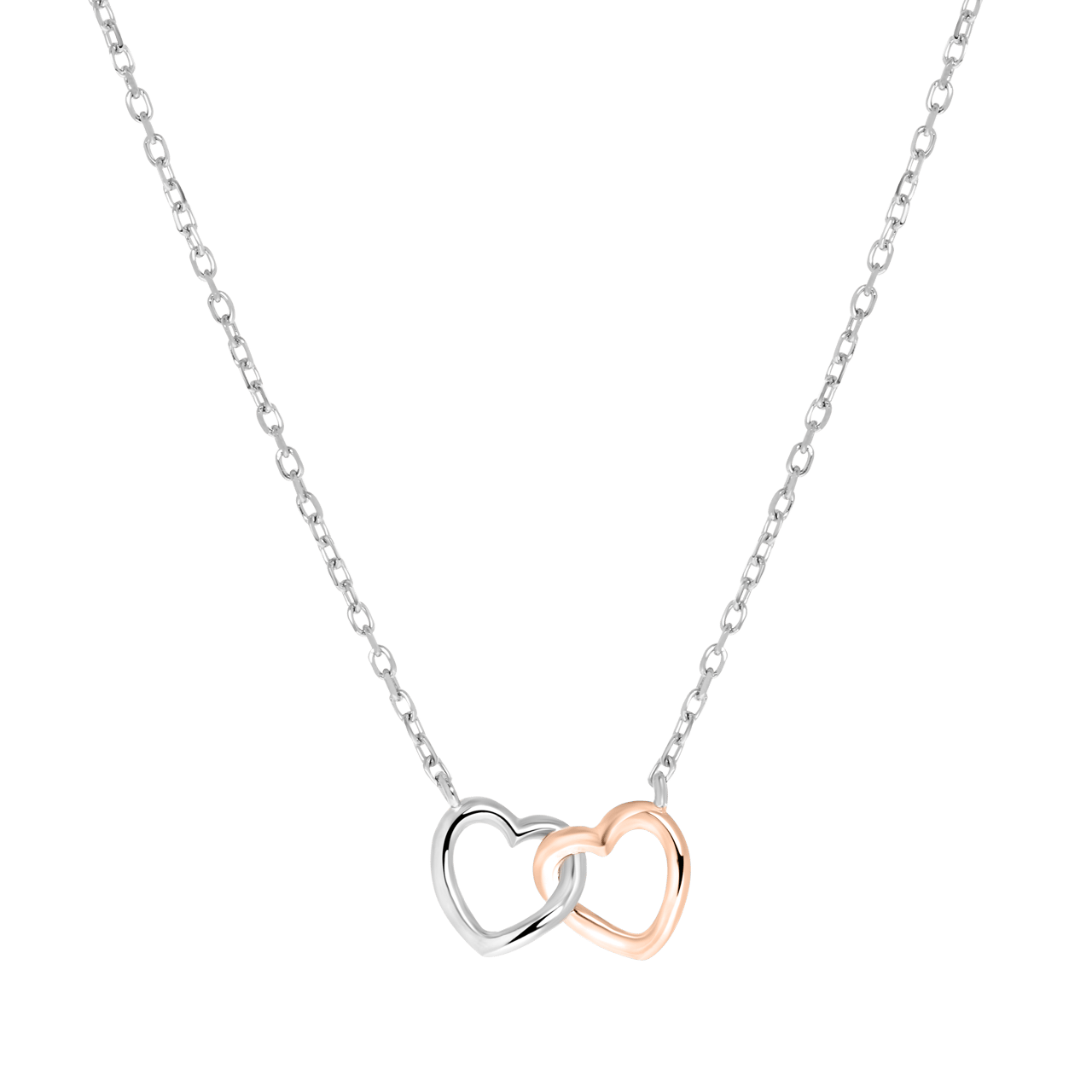 Kette & Anhänger, 925 Silber, 2 Herzen, silber/rosa