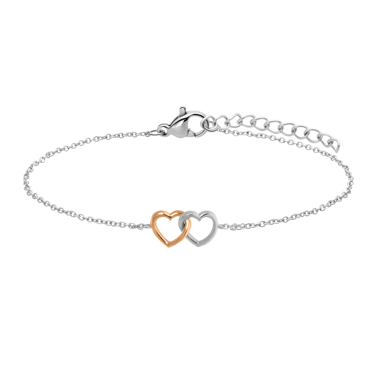 Silberarmband, 2 Herzen, silber/rosé