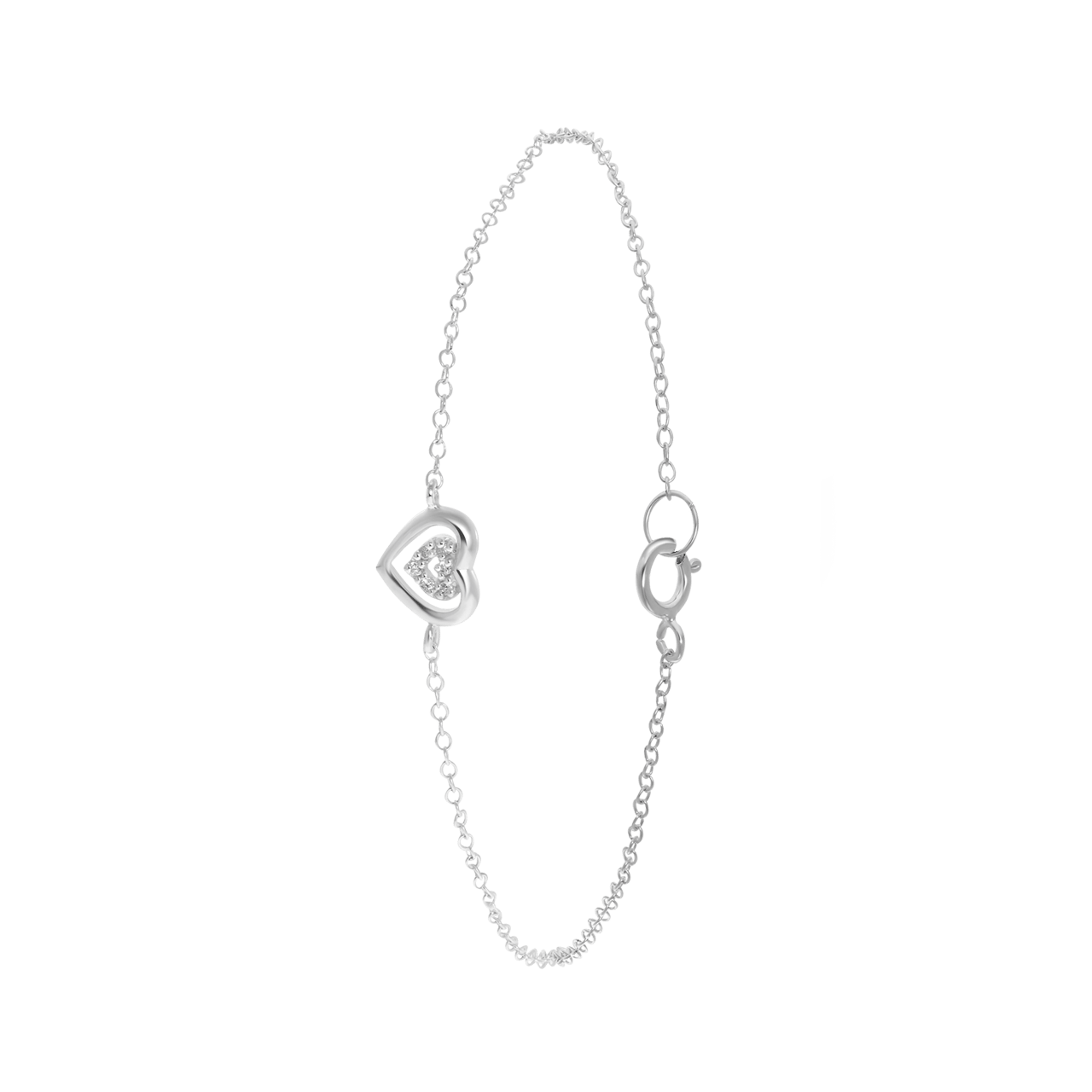 Silberarmband, Doppelherz mit Zirkonia