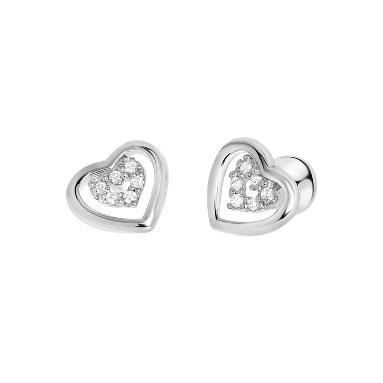 Silberohrringe, Doppelherz mit Zirkonia