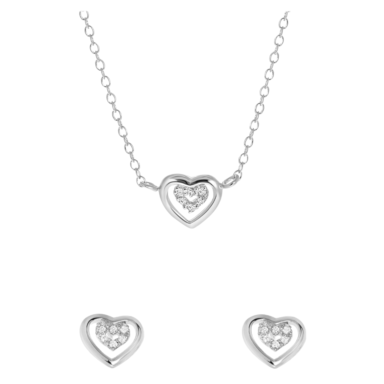 Schmuckset für Kinder, 925 Silber, doppeltes Herz mit Zirkonia