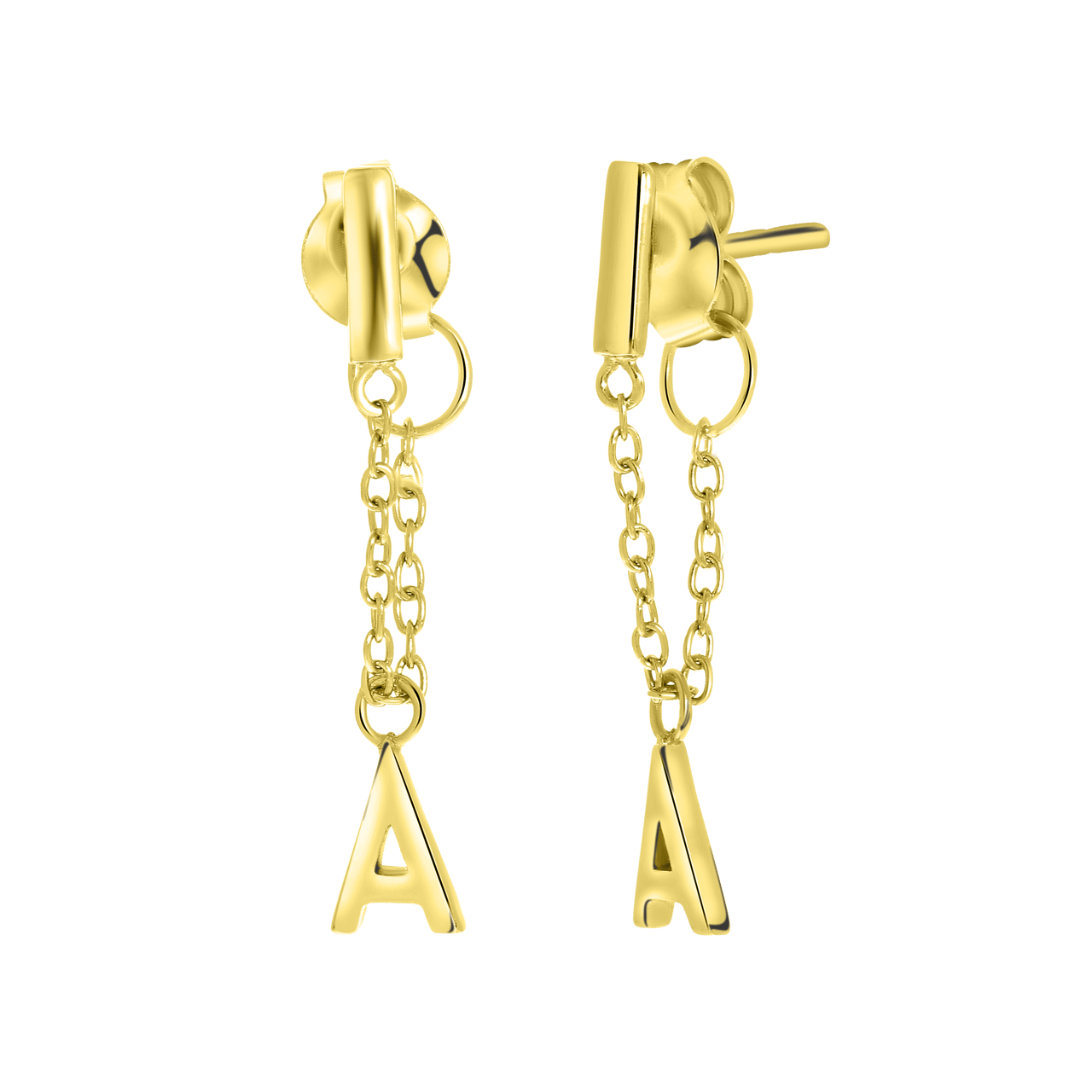 Zilveren oorbellen gold bar met alfabet