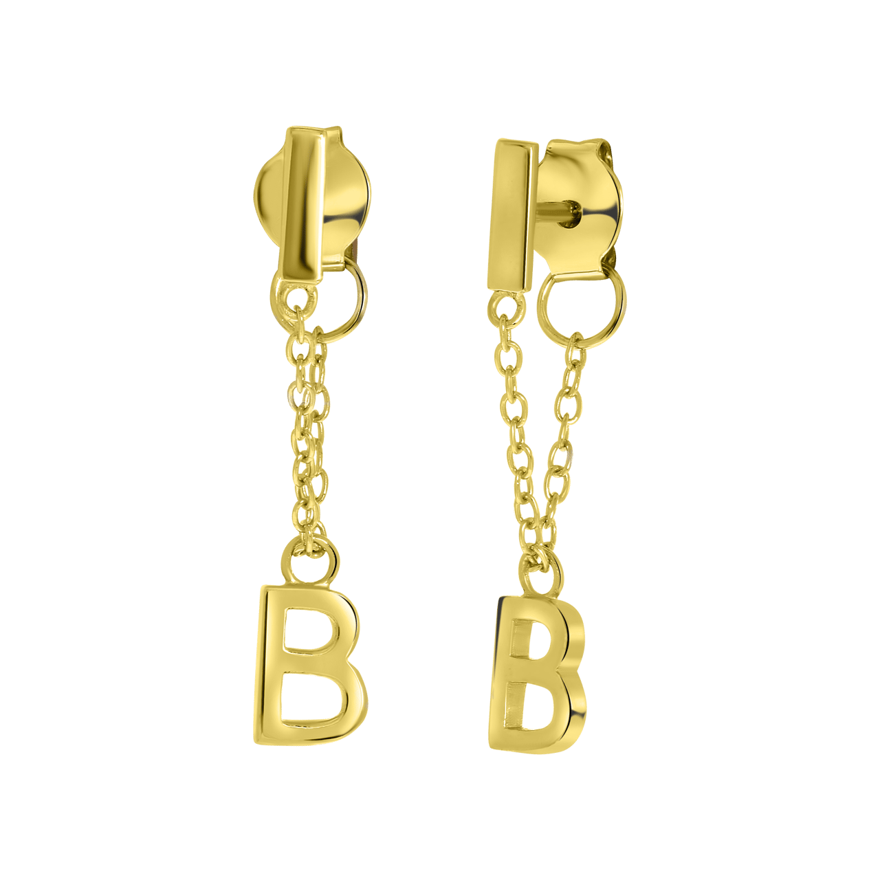 Zilveren oorbellen gold bar met alfabet