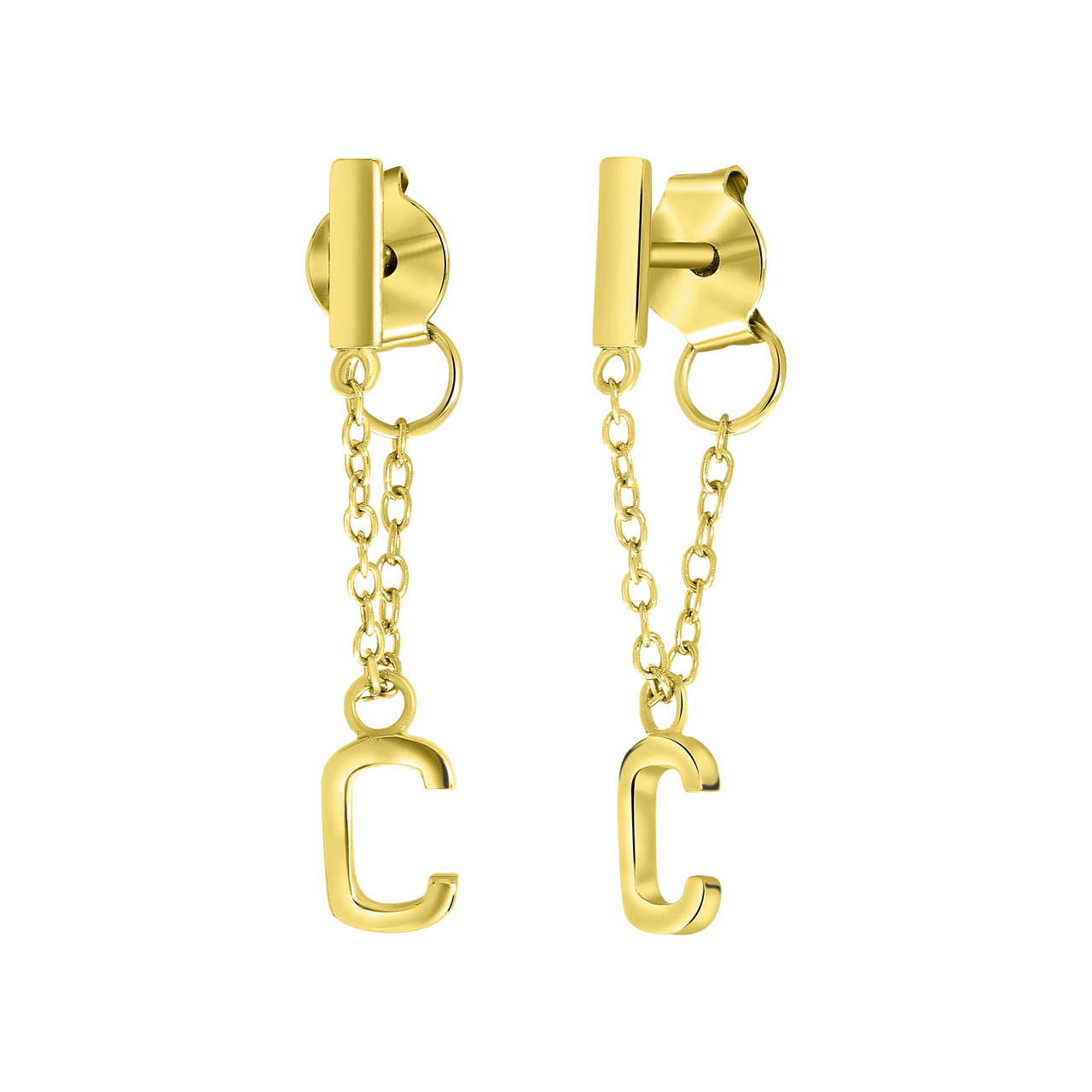 Zilveren oorbellen gold bar met alfabet