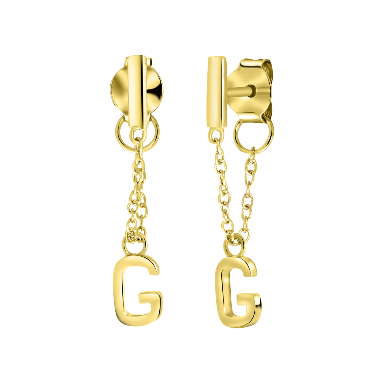 Zilveren oorbellen gold bar met alfabet