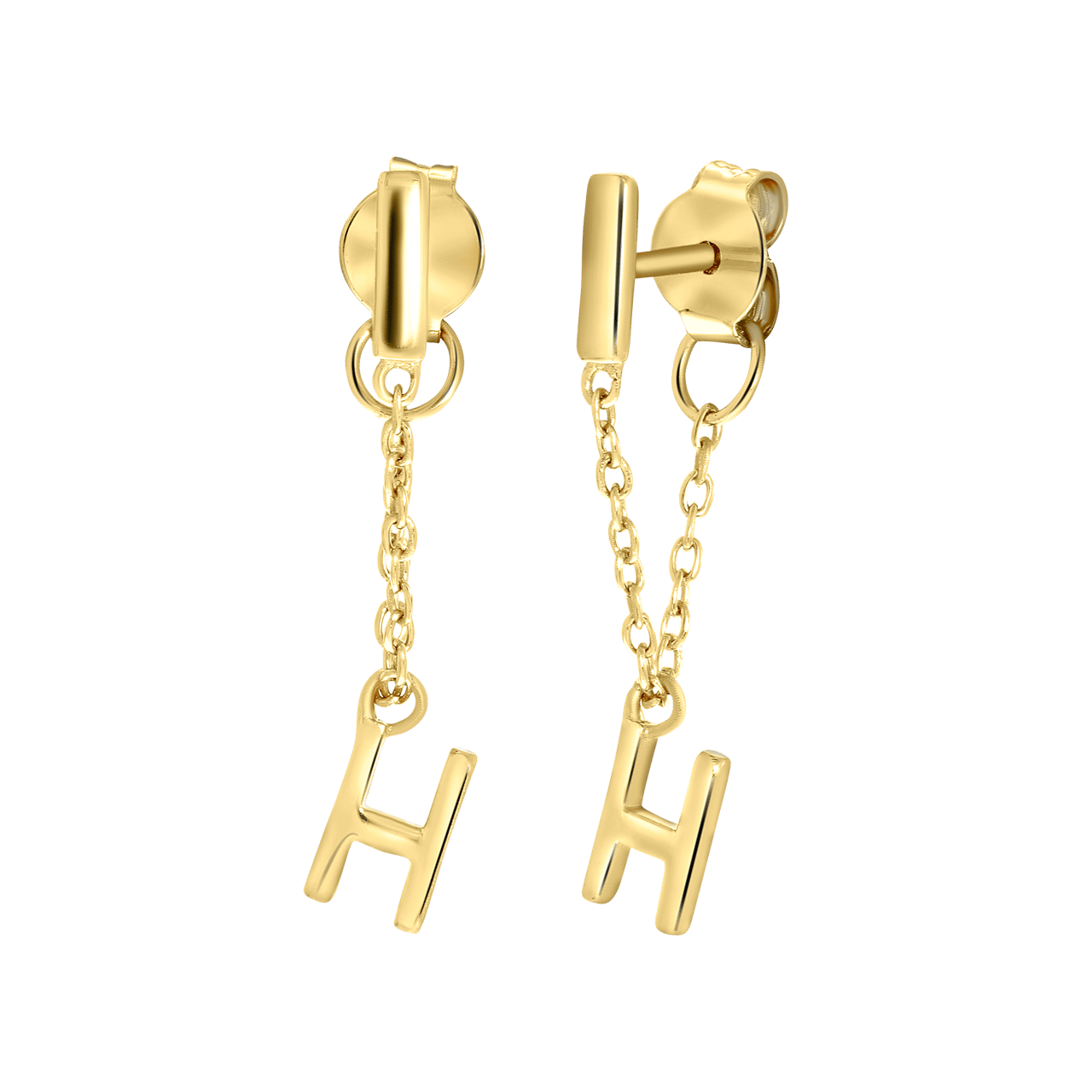Zilveren oorbellen gold bar met alfabet