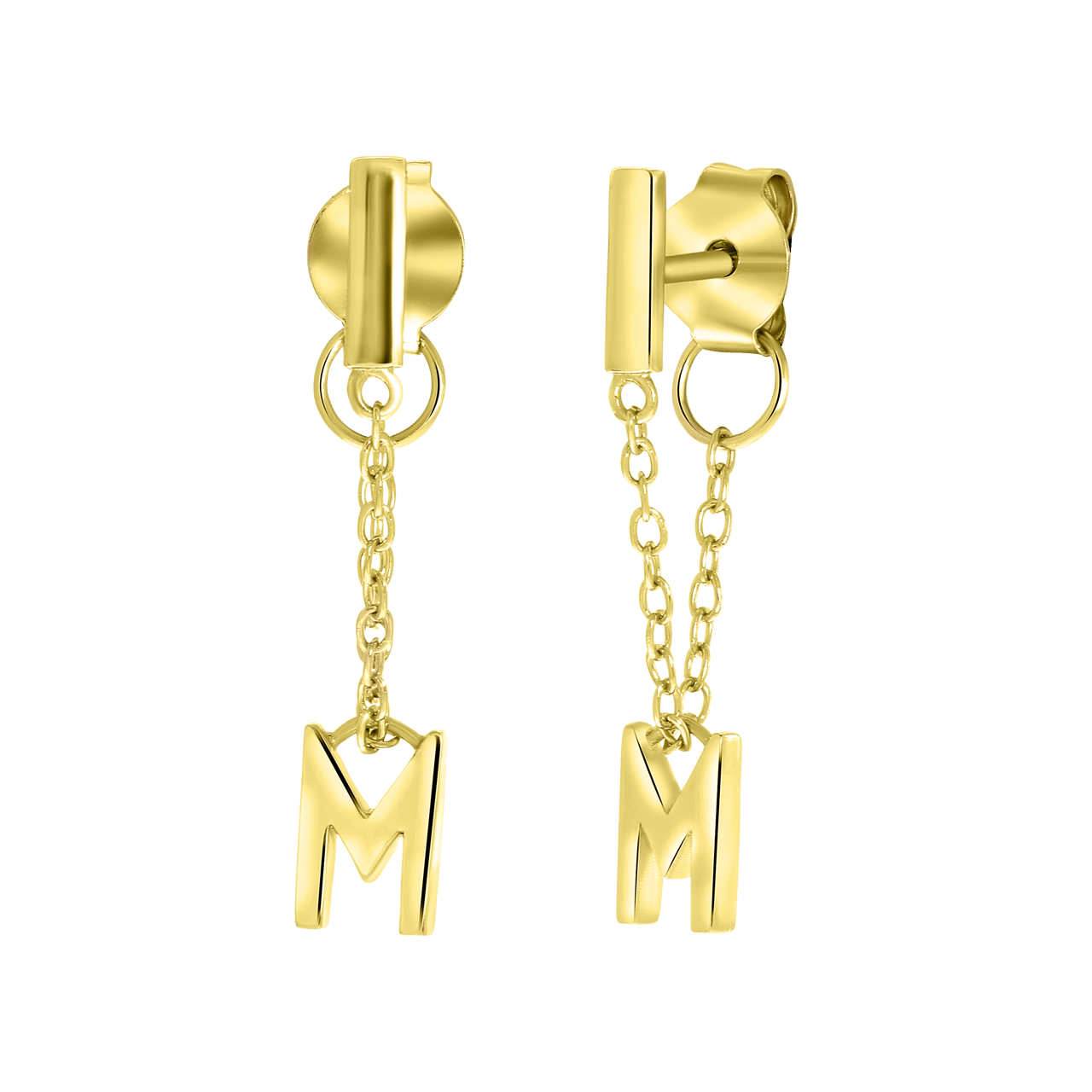 Zilveren oorbellen gold bar met alfabet