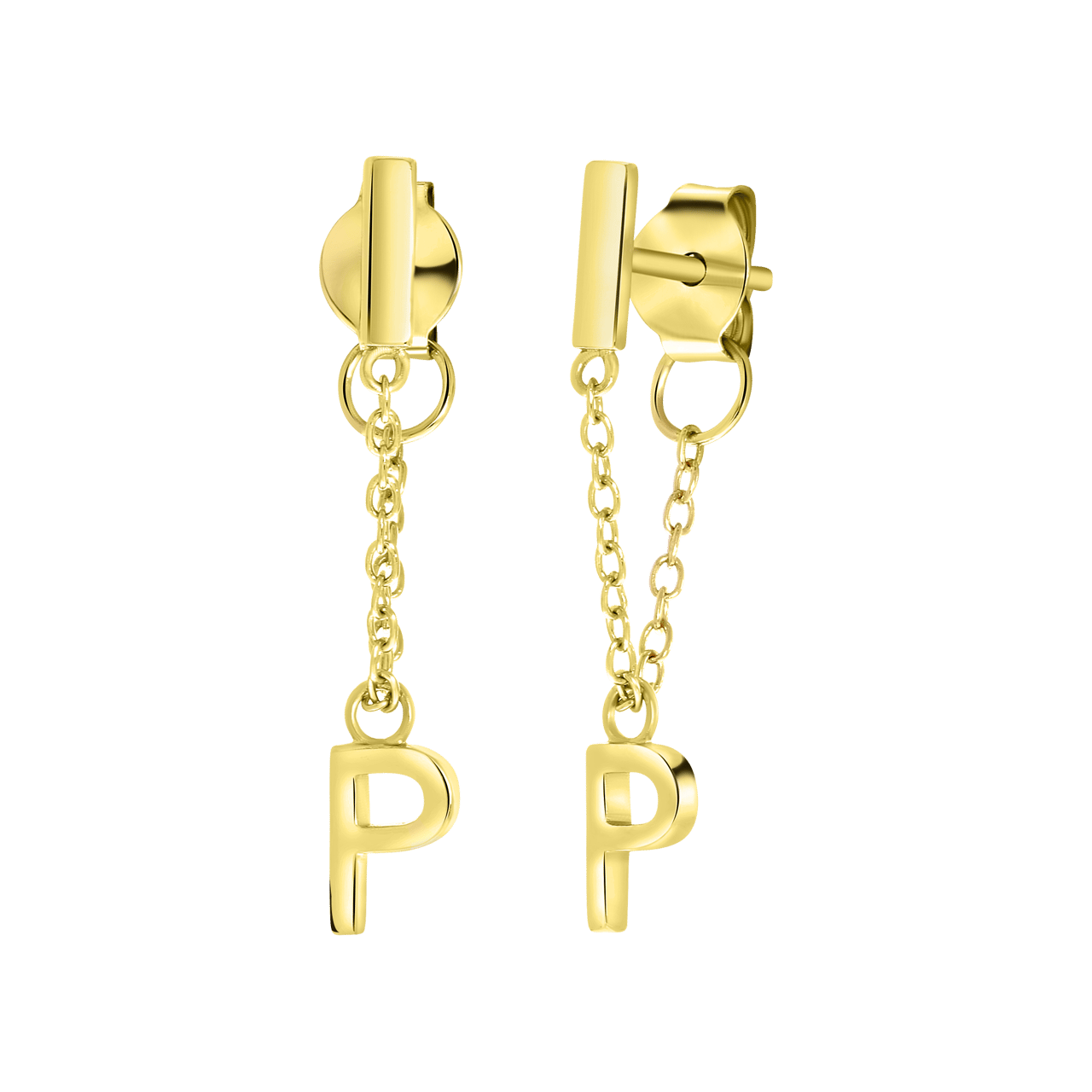 Zilveren oorbellen gold bar met alfabet