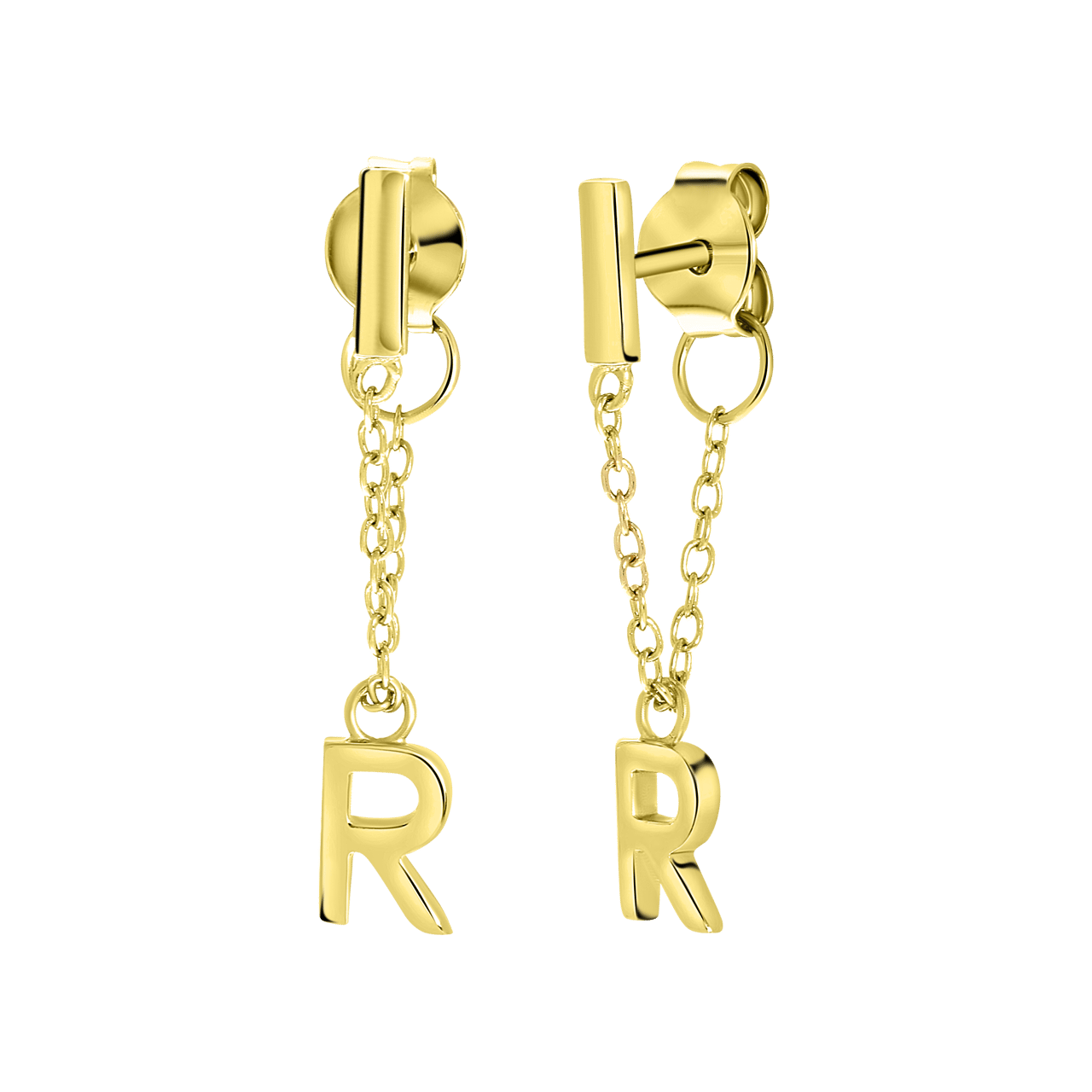 Zilveren goldplated oorknoppen met letter voor dames