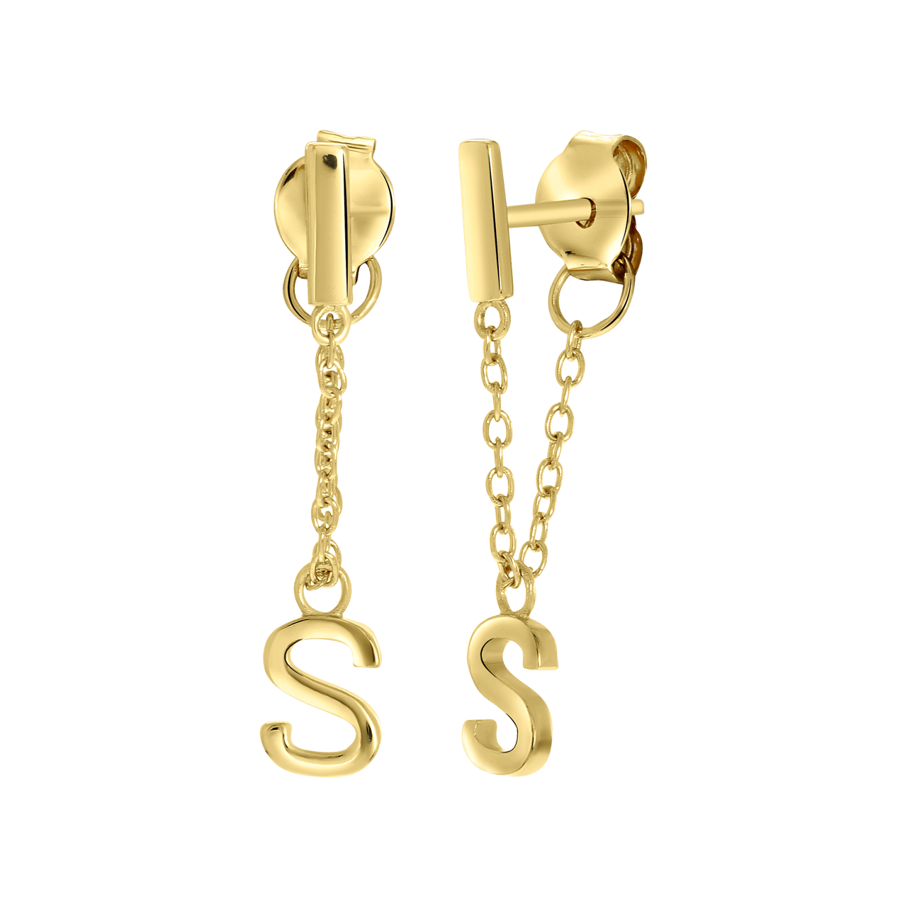 Zilveren oorbellen gold bar met alfabet