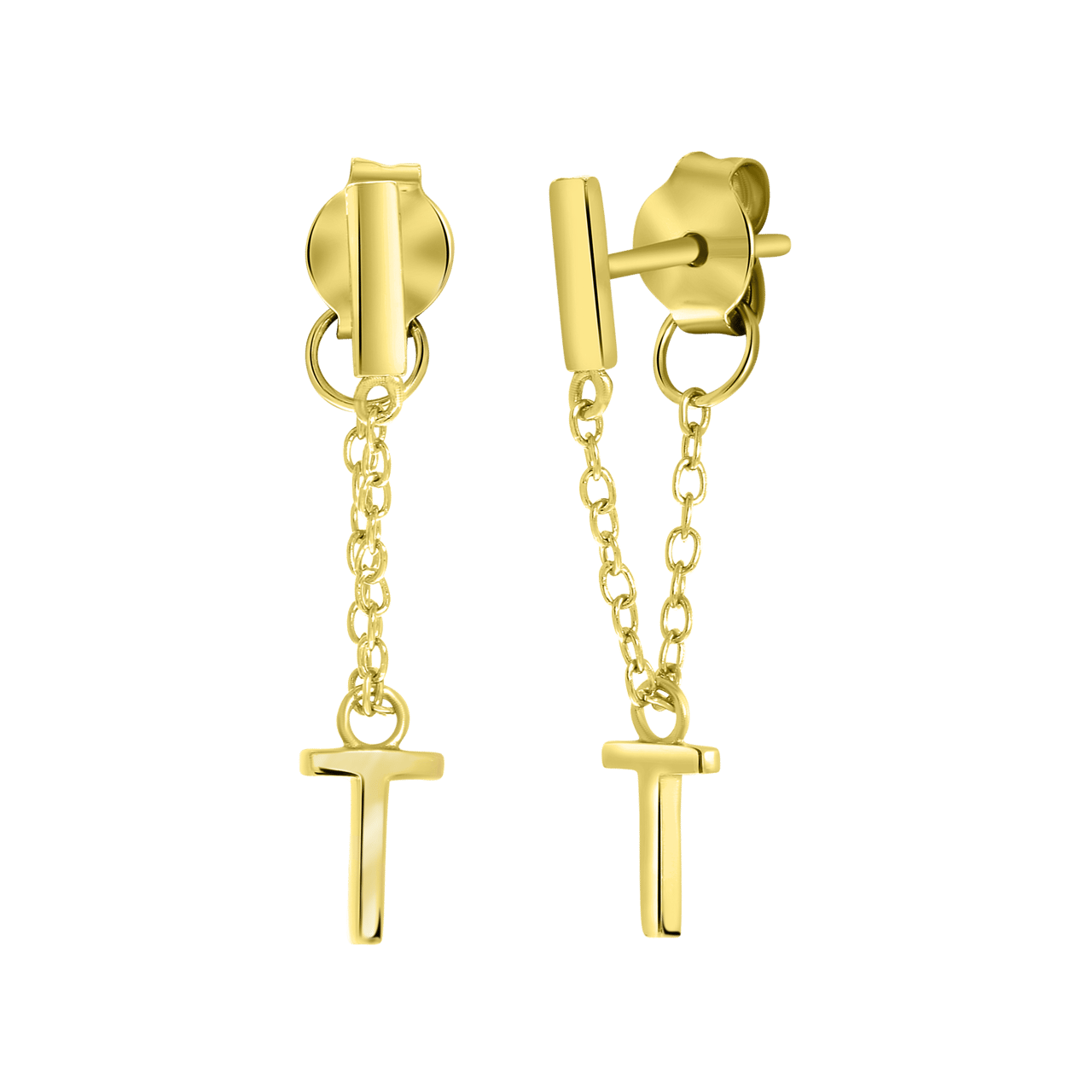 Zilveren oorbellen gold bar met alfabet