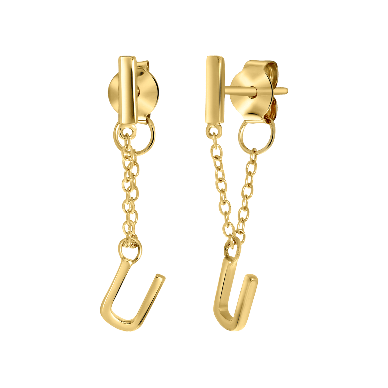 Zilveren oorbellen gold bar met alfabet