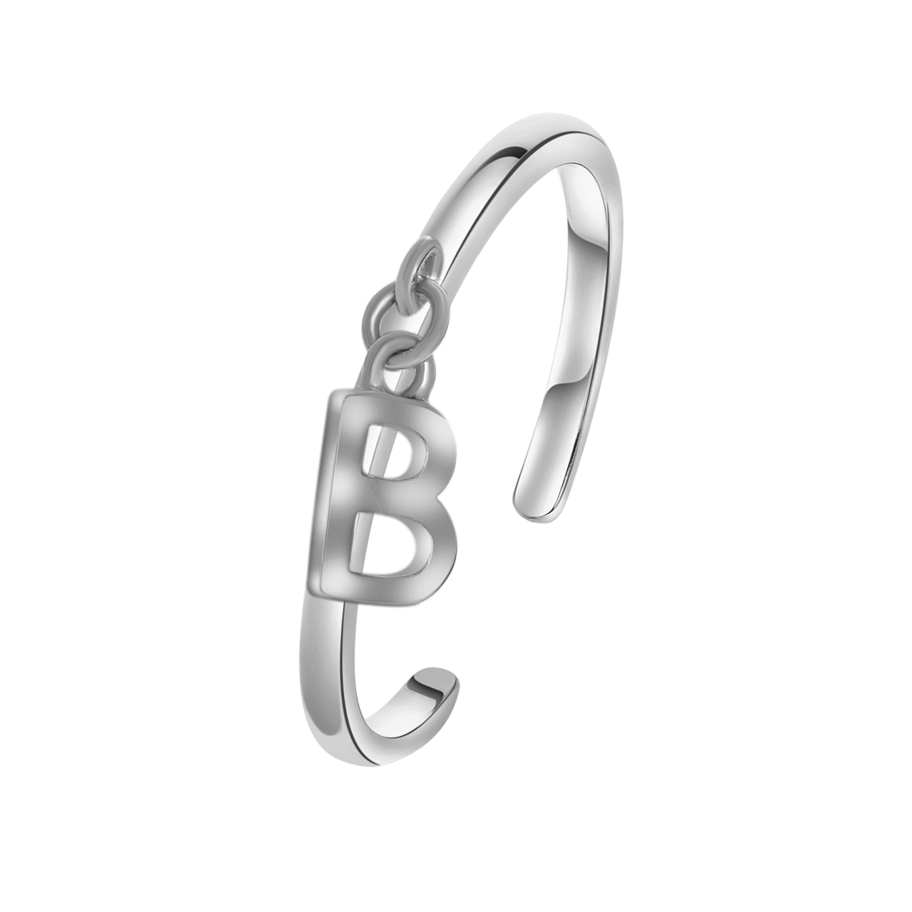 Zilveren ring met bedel alfabet