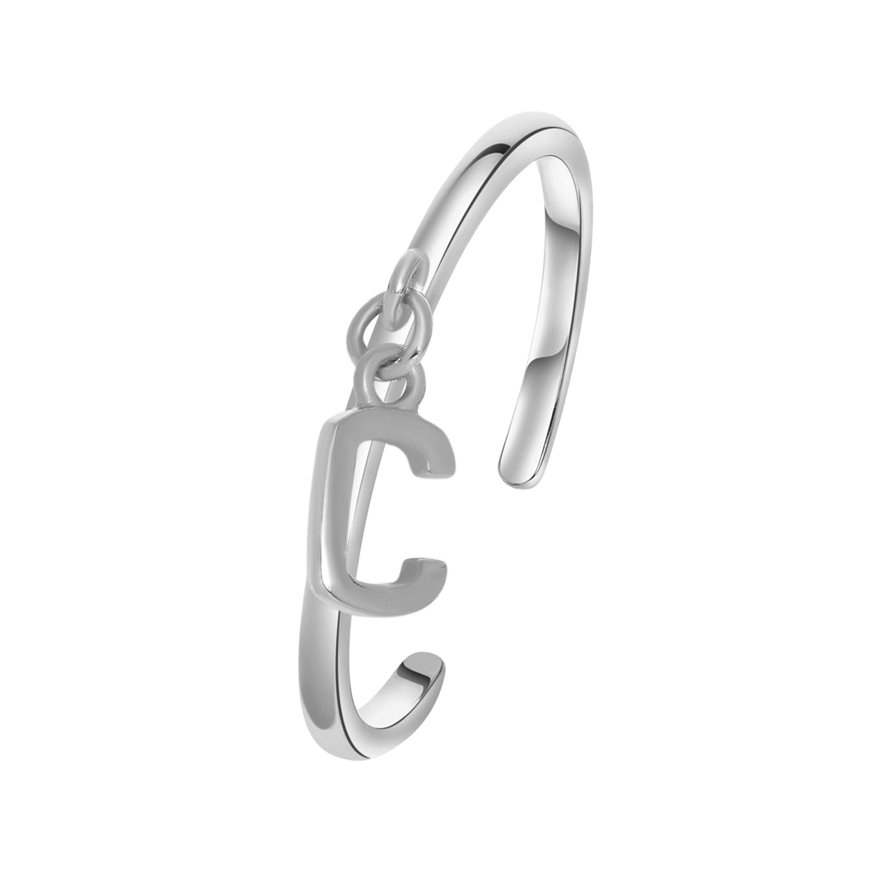 Zilveren ring met bedel alfabet