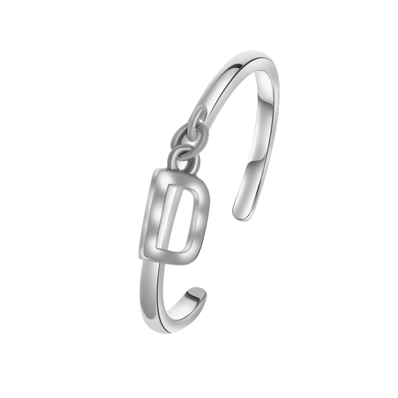 Zilveren ring met bedel alfabet