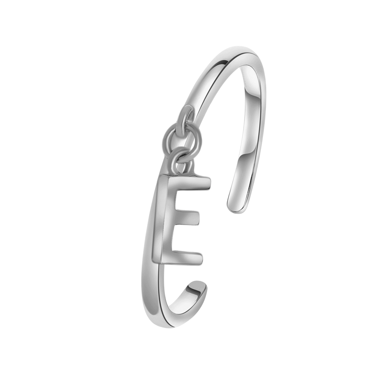 Zilveren ring met bedel alfabet