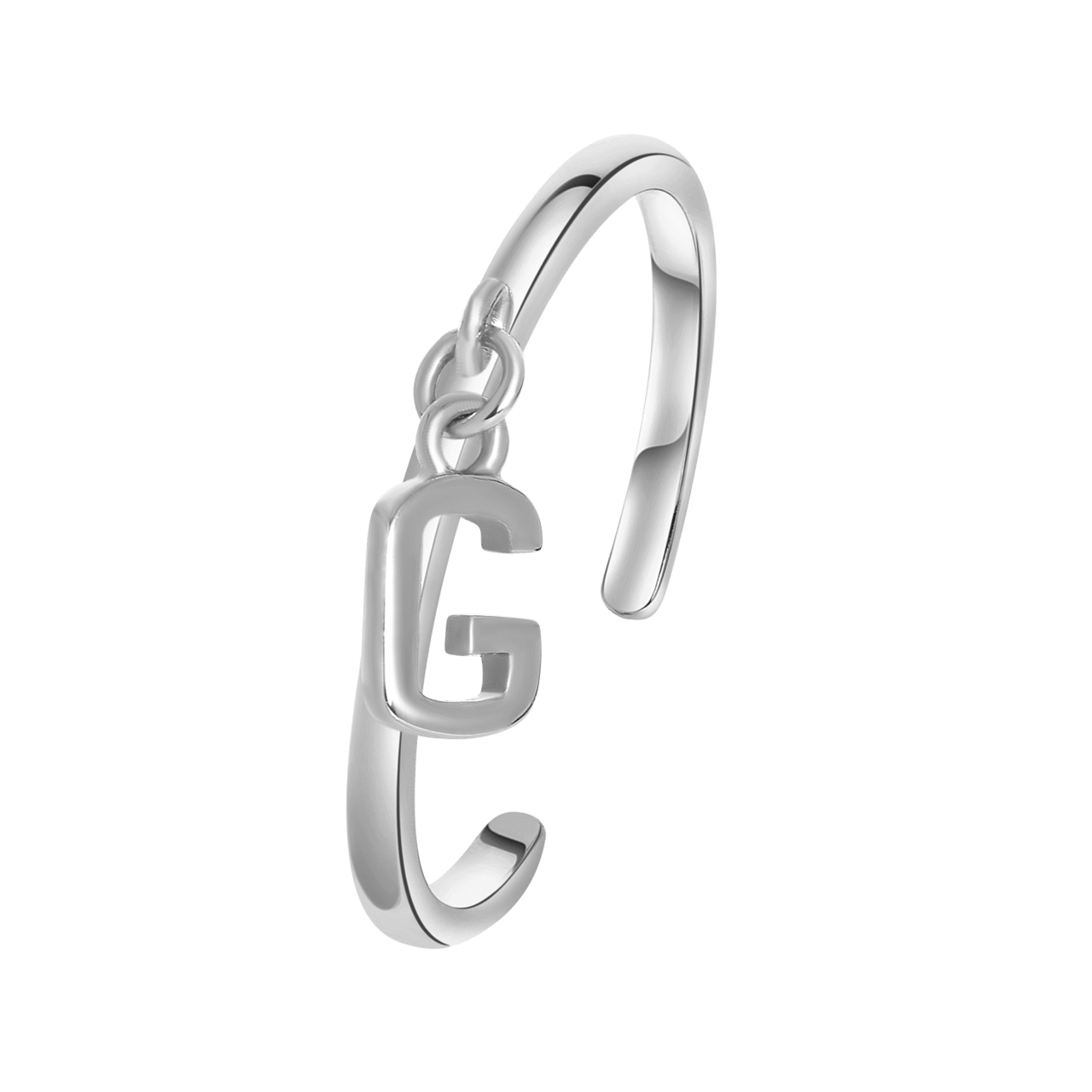 Zilveren ring met bedel alfabet