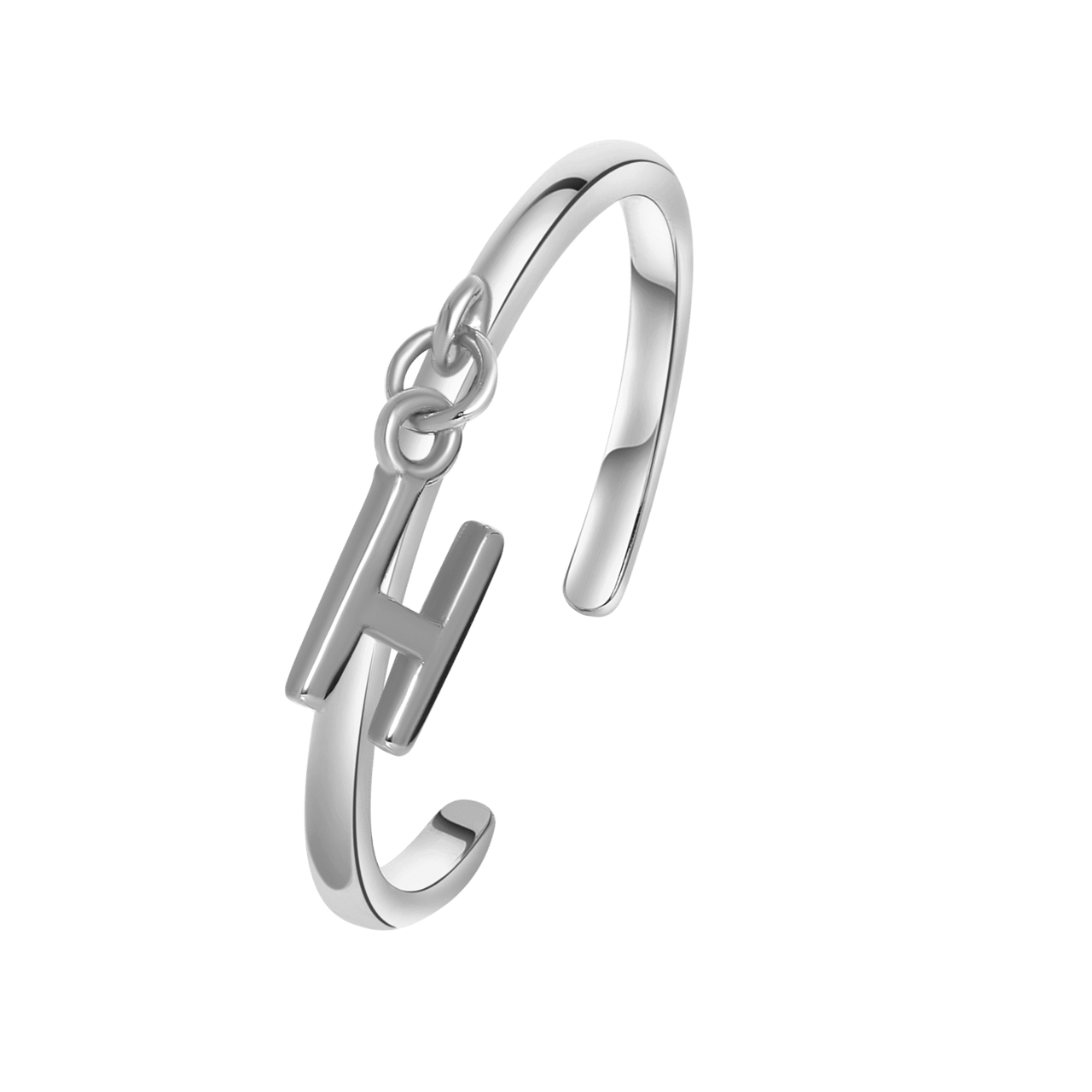 Zilveren ring met bedel alfabet