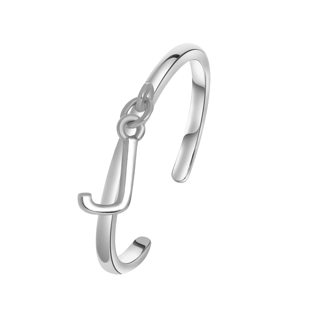 Zilveren ring met bedel alfabet