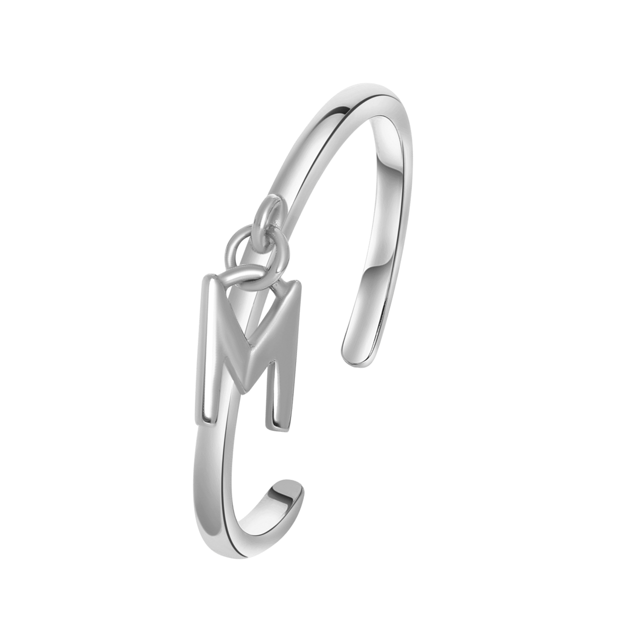 Zilveren ring met bedel alfabet