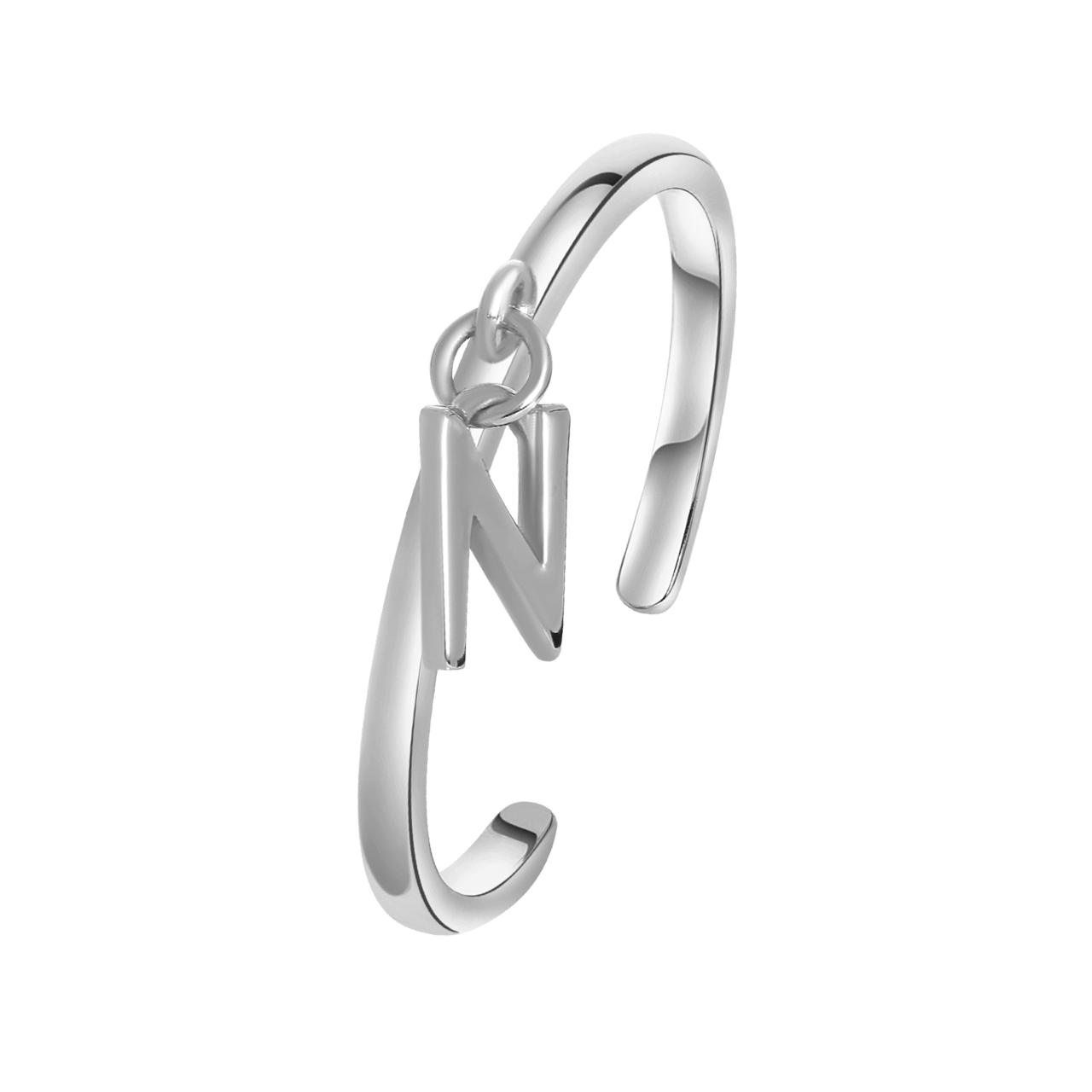 Zilveren ring met bedel alfabet