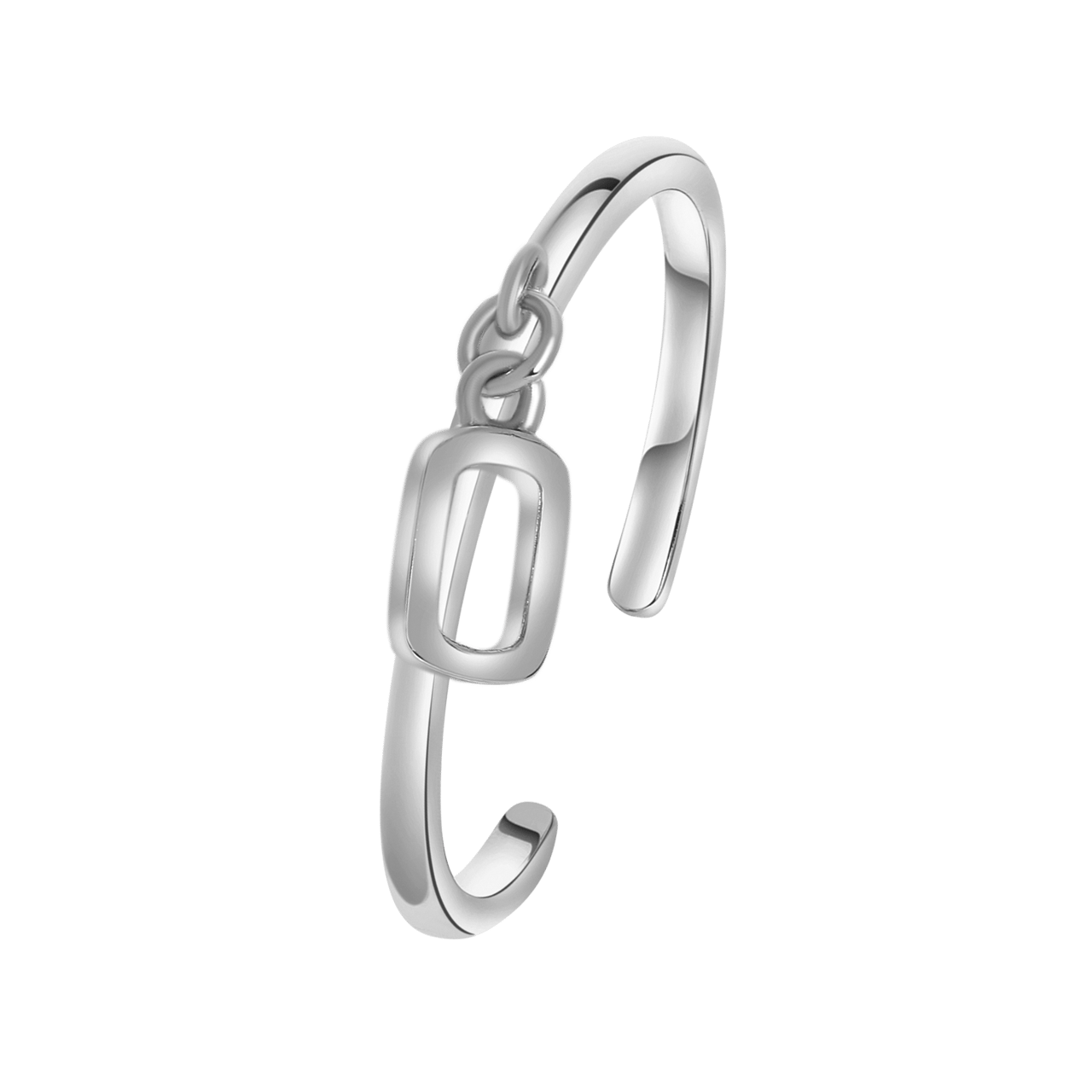 Zilveren ring met bedel alfabet