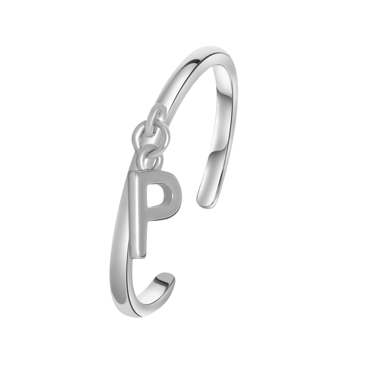 Zilveren ring met bedel alfabet