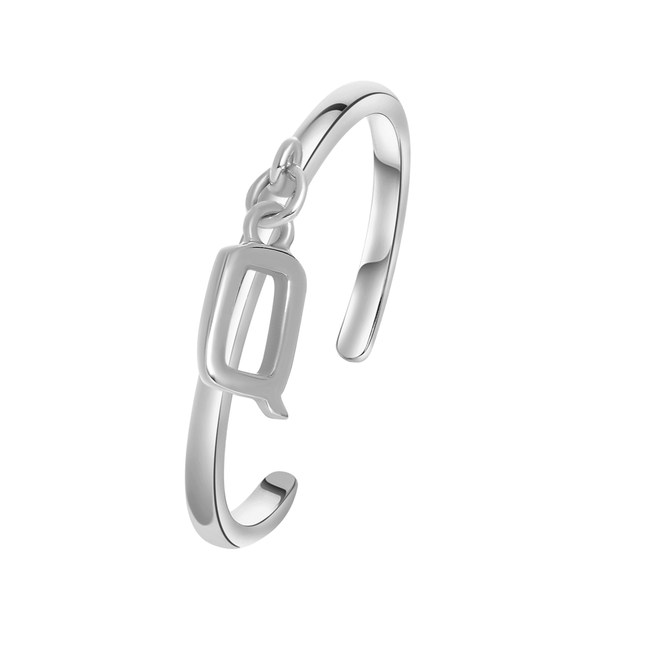 Zilveren ring met bedel alfabet