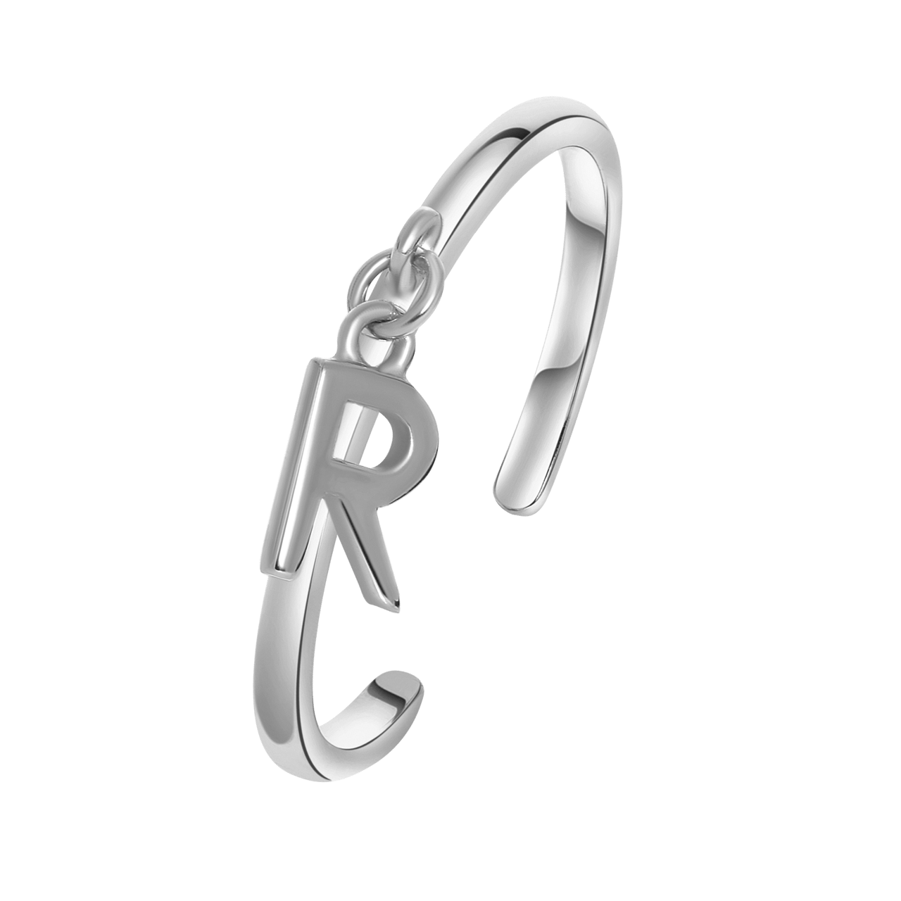 Zilveren ring met bedel alfabet