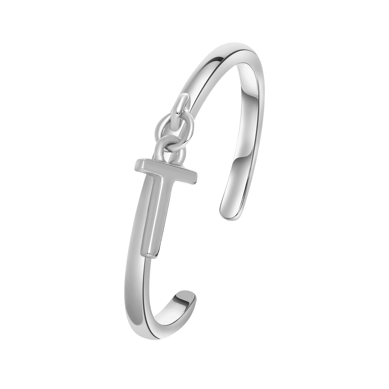 Zilveren ring met bedel alfabet