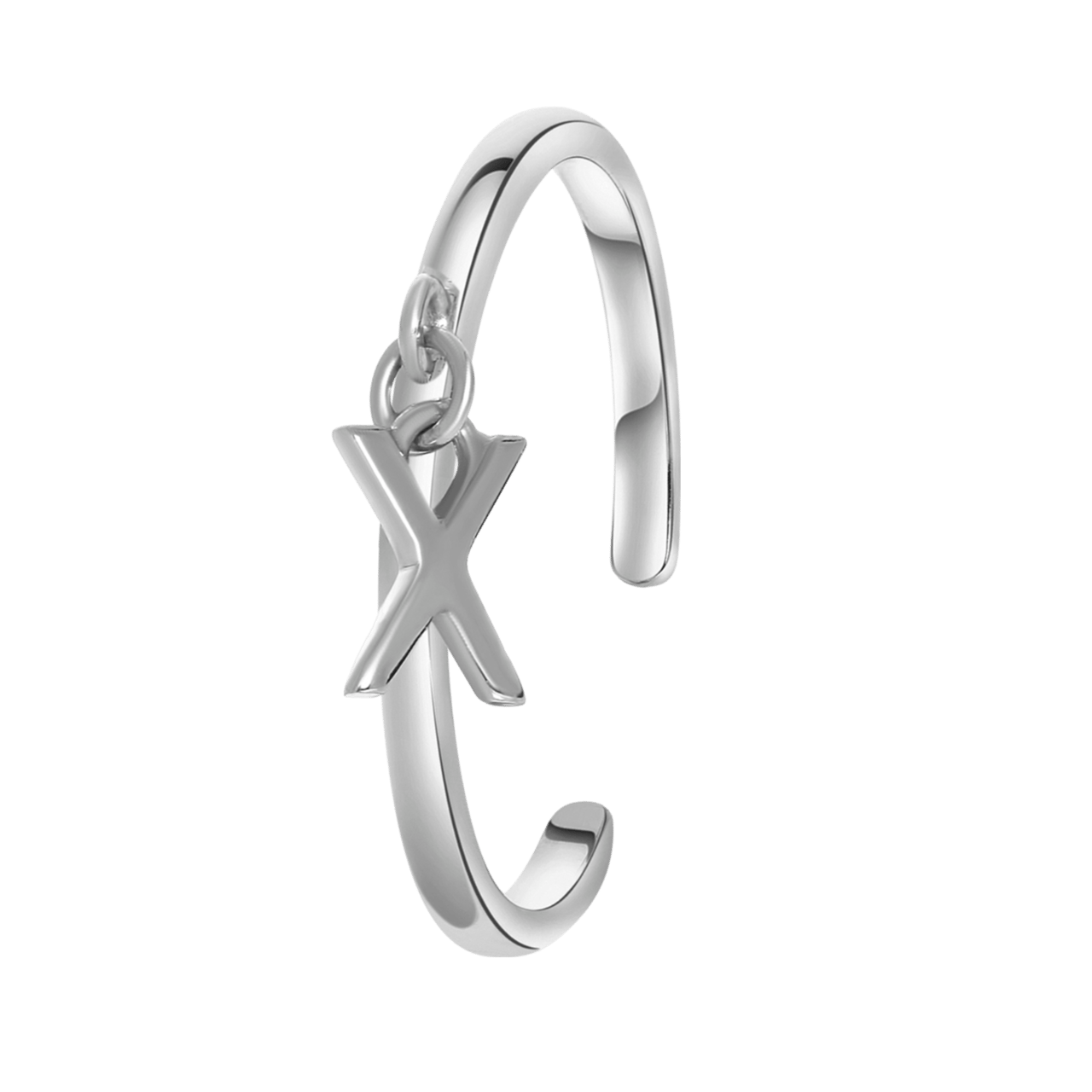 Zilveren ring met bedel alfabet