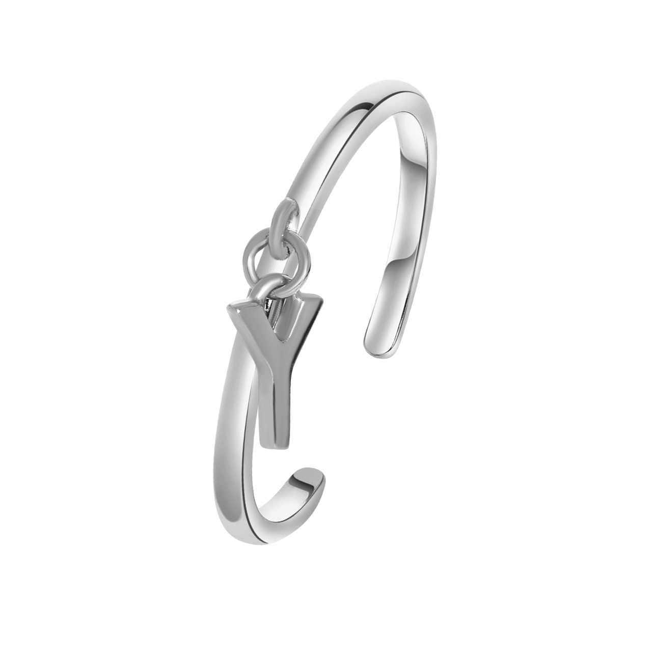 Zilveren ring met bedel alfabet