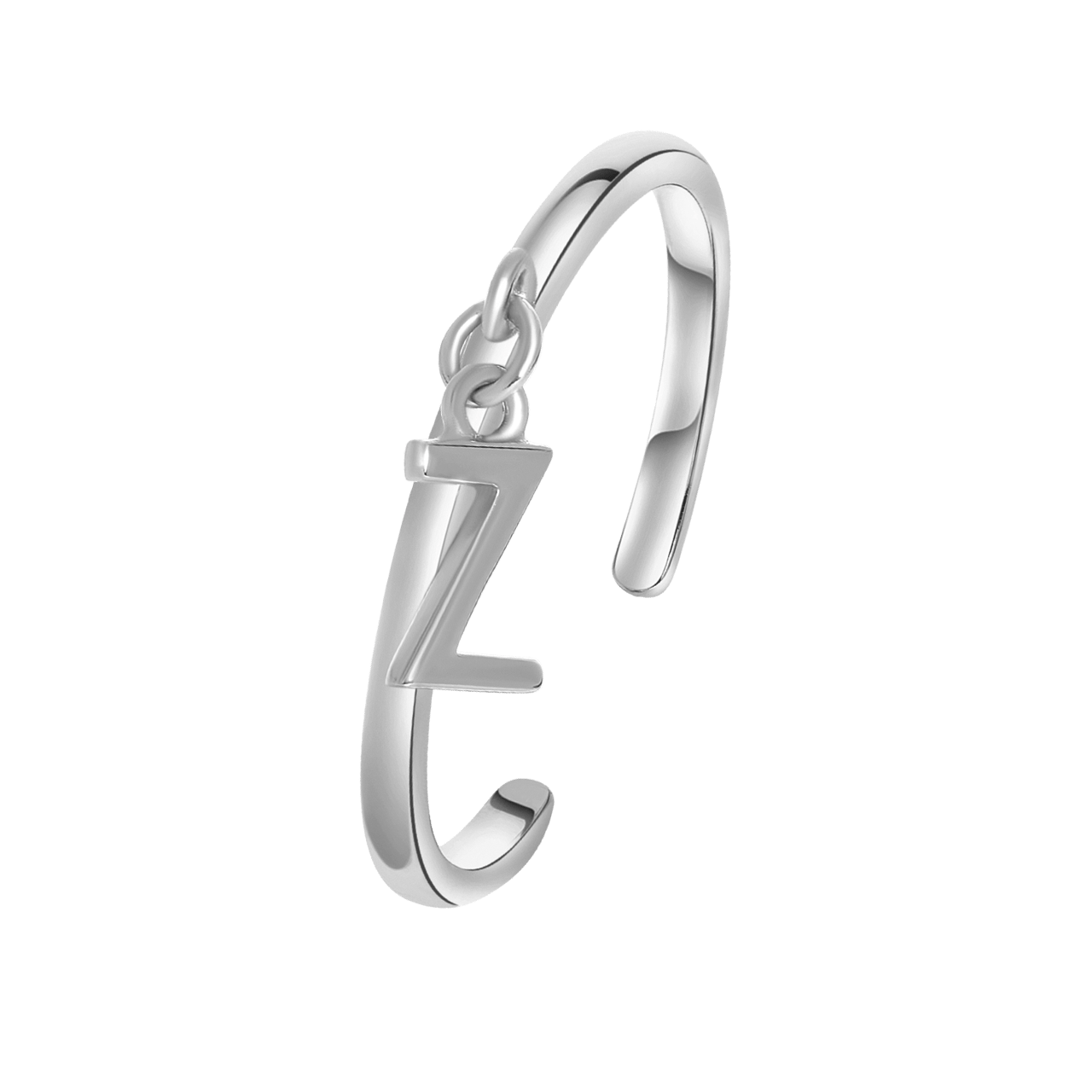 Zilveren ring met bedel alfabet