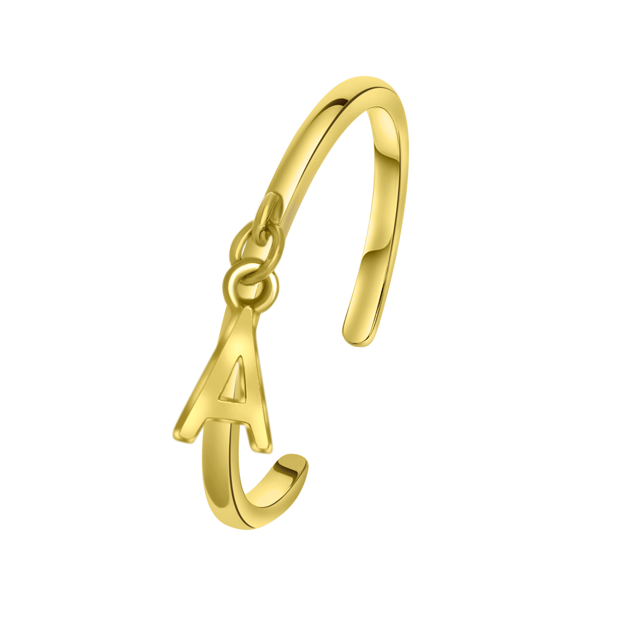 Zilveren ring gold met bedel alfabet