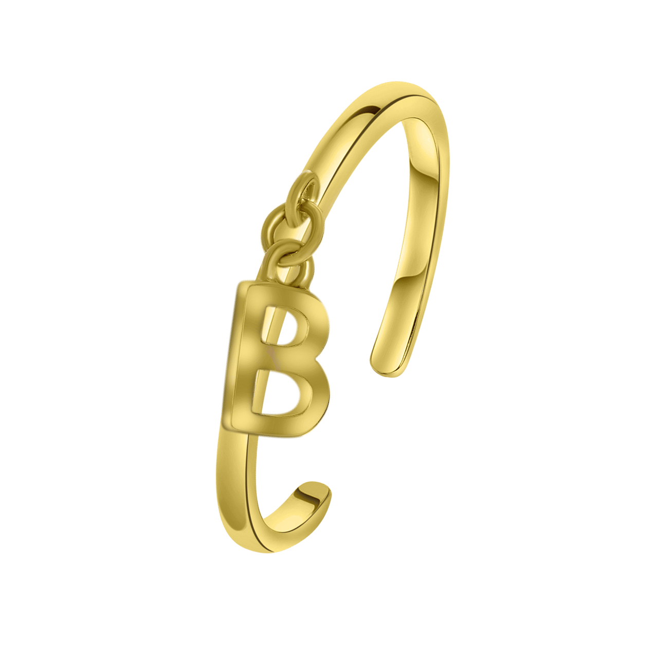 Zilveren ring gold met bedel alfabet