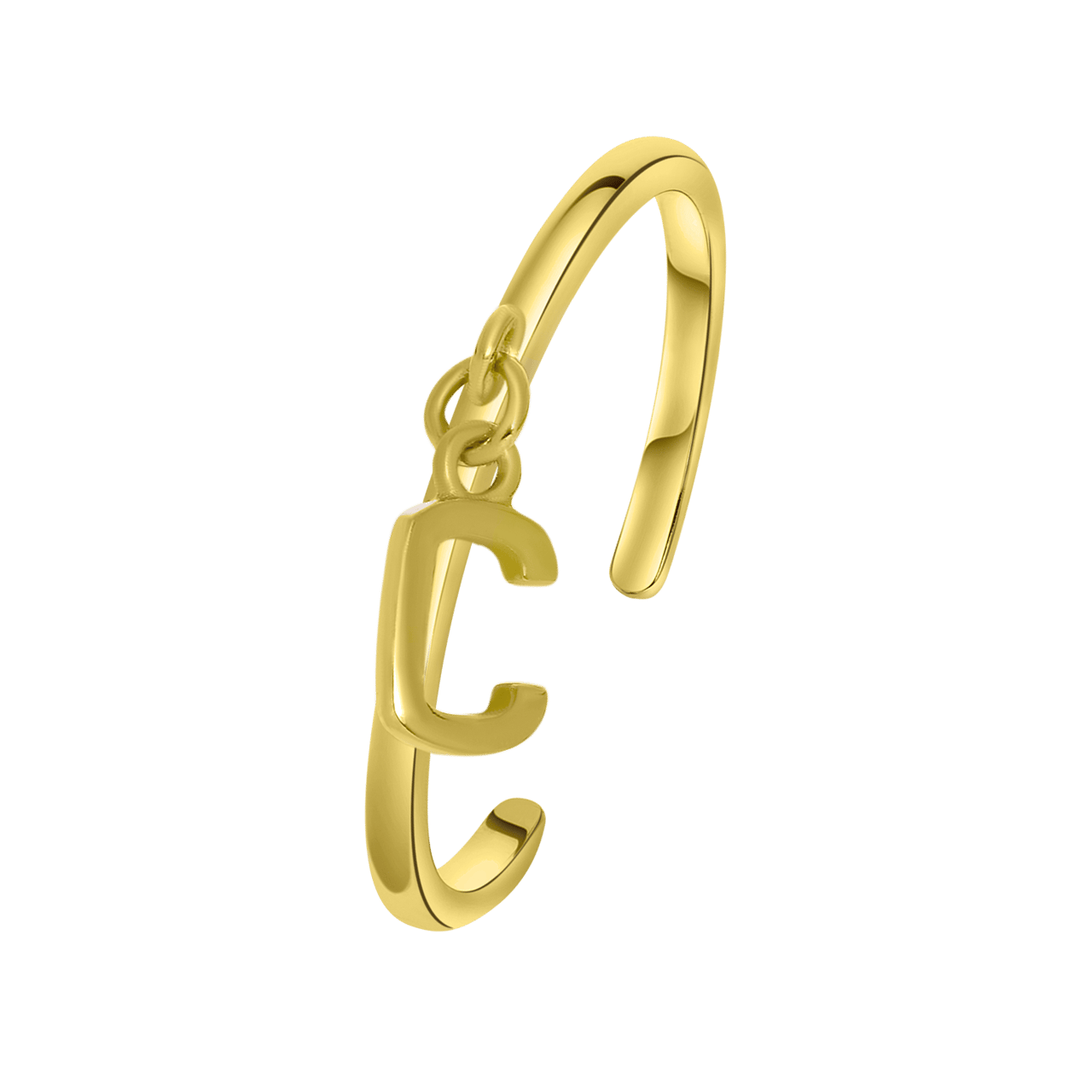 Zilveren ring gold met bedel alfabet