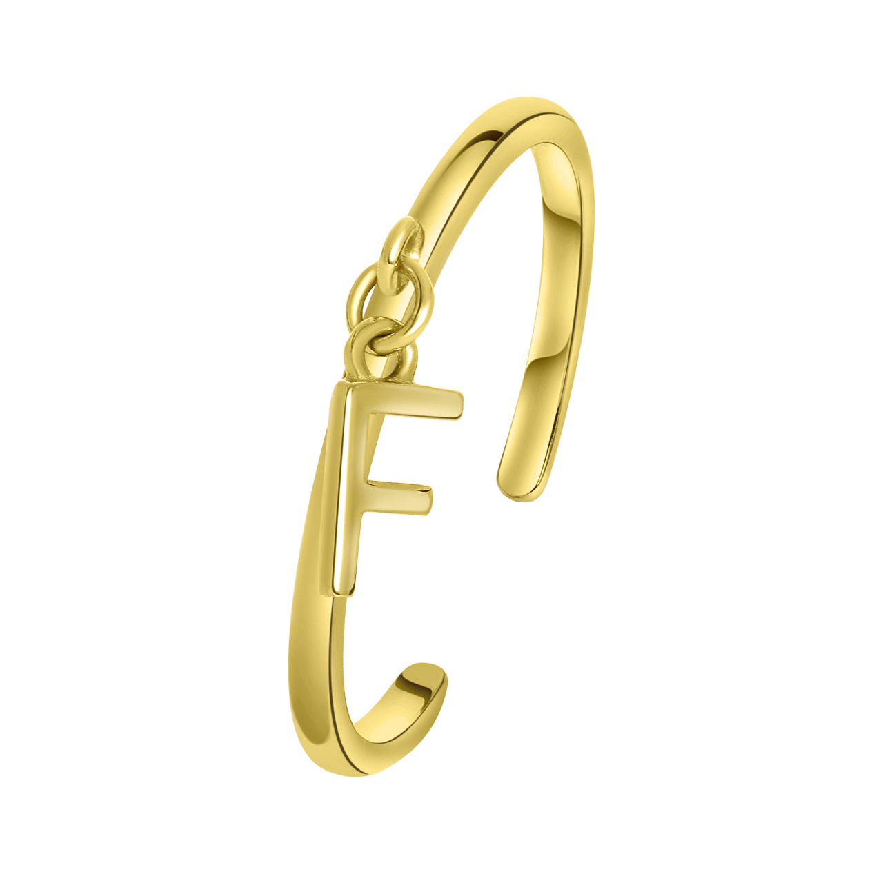 Zilveren ring gold met bedel alfabet