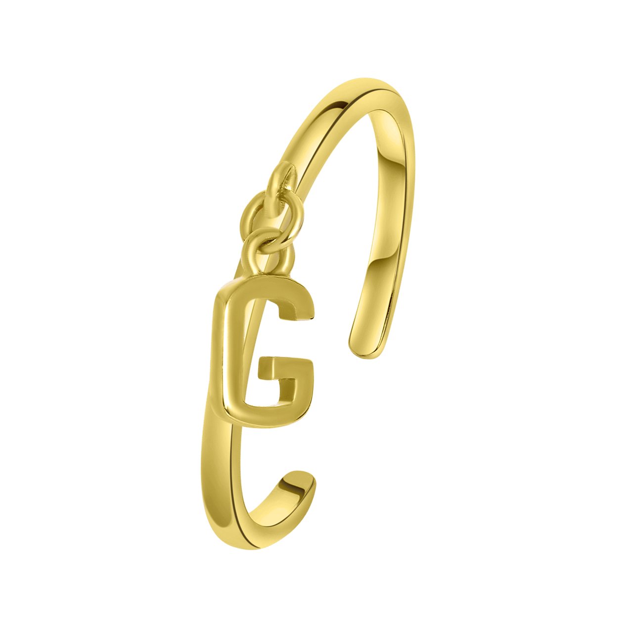 Zilveren ring gold met bedel alfabet