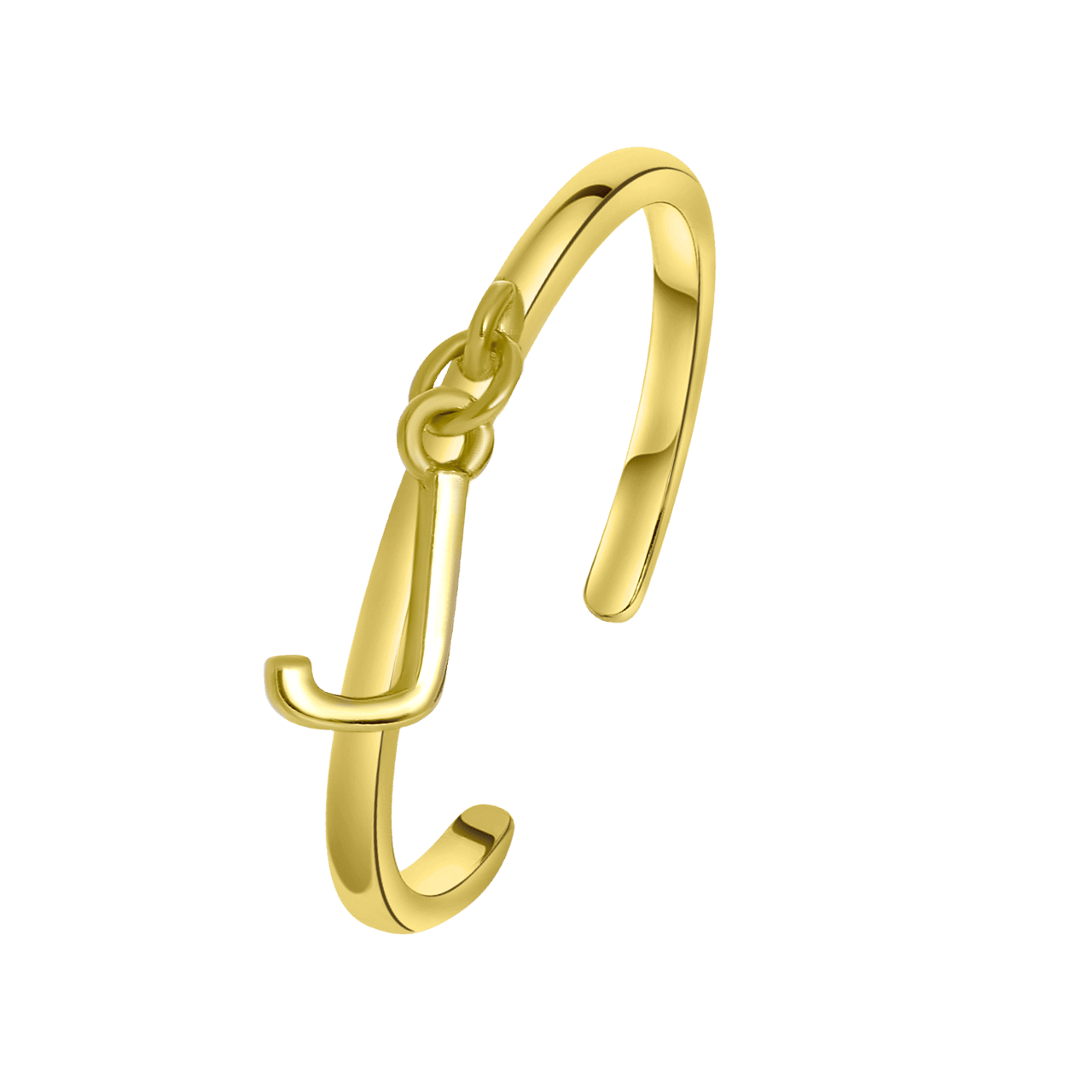 Zilveren ring gold met bedel alfabet