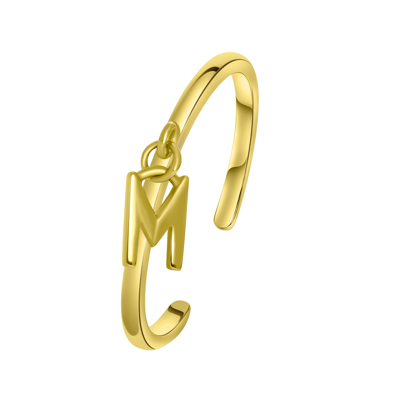 Zilveren ring gold met bedel alfabet