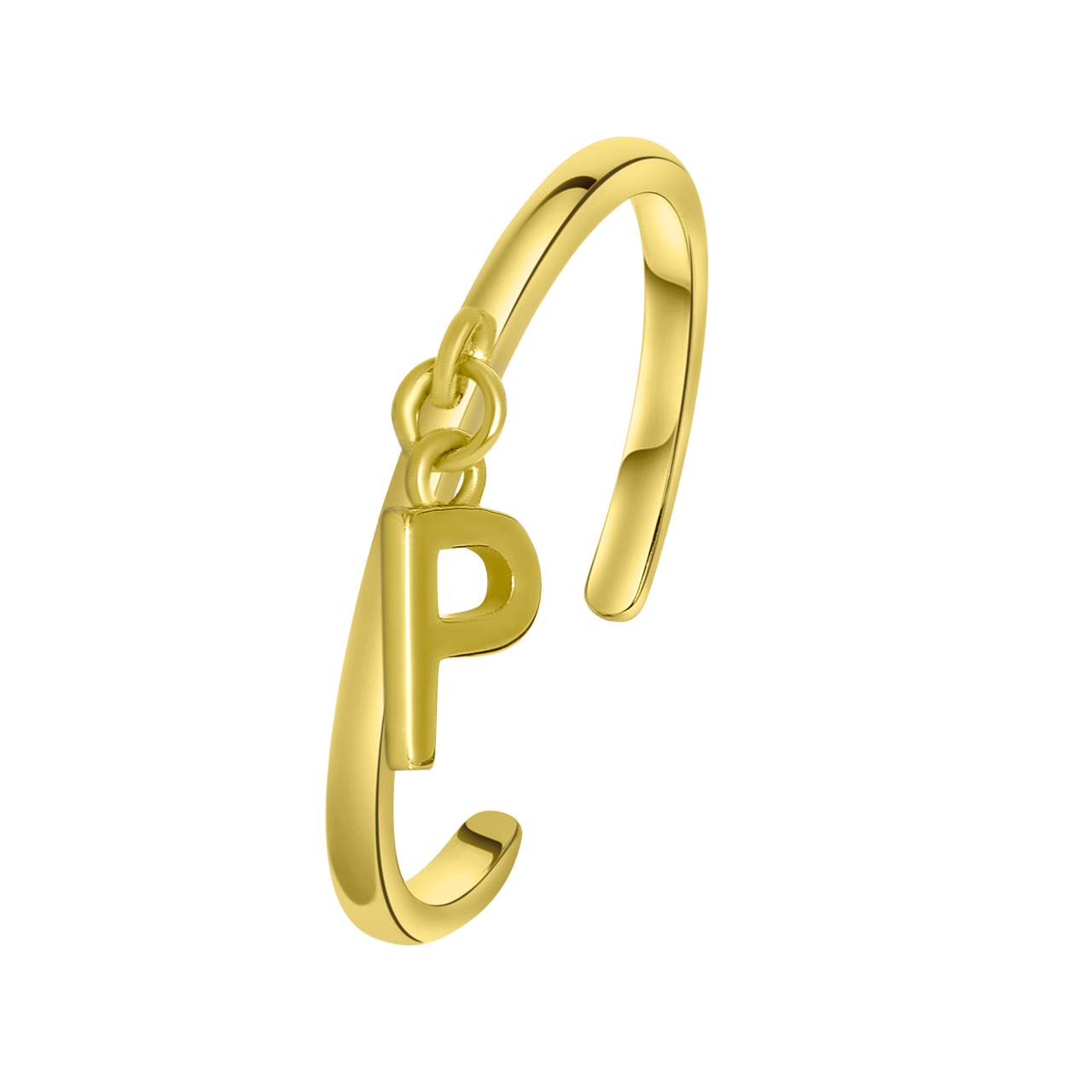 Zilveren ring gold met bedel alfabet