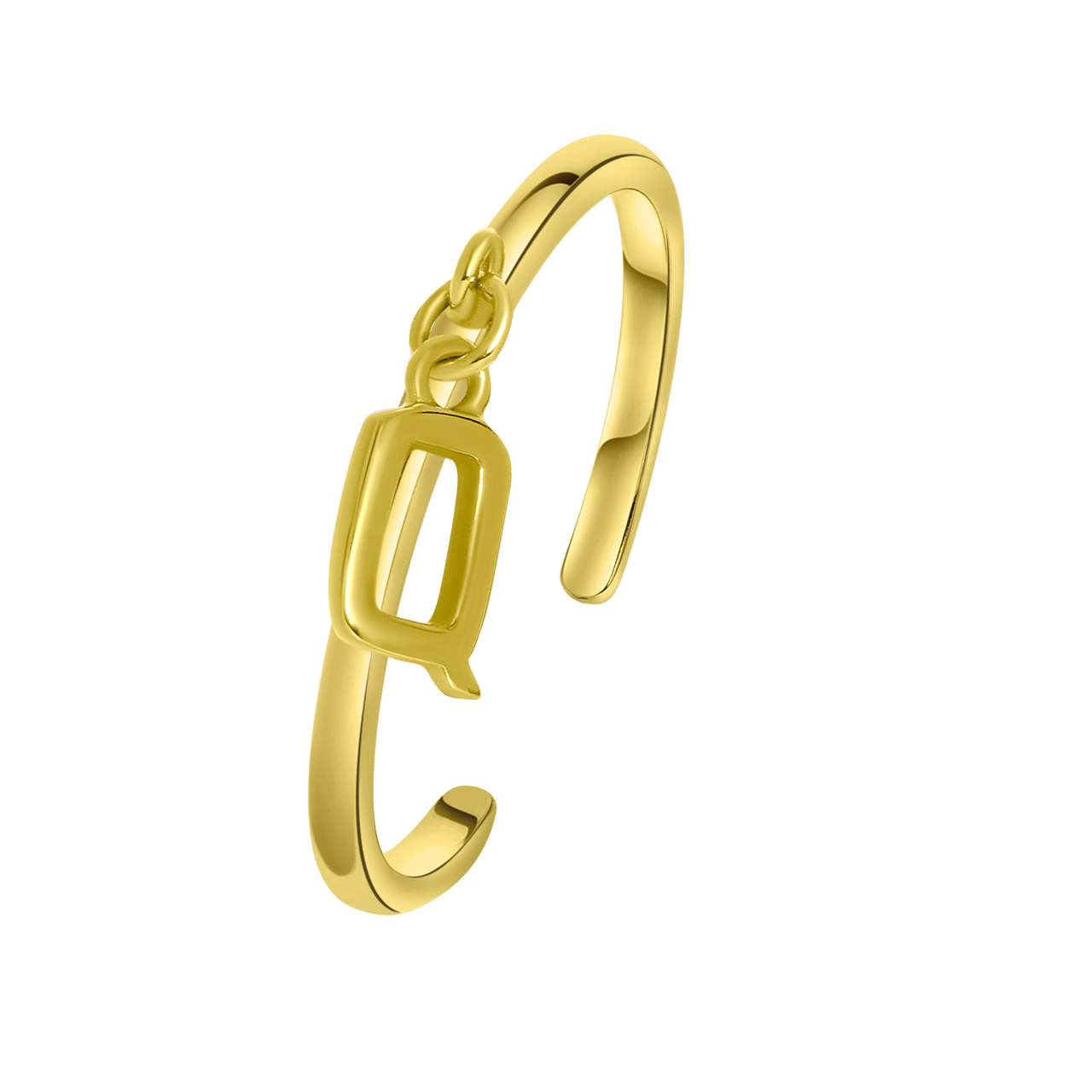 Zilveren ring gold met bedel alfabet