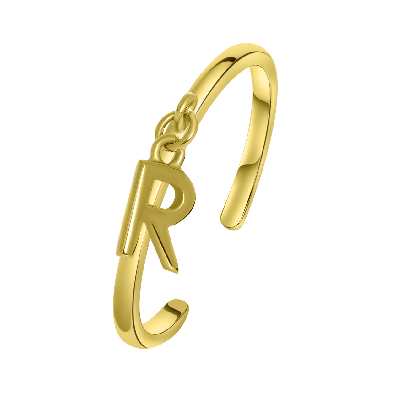 Zilveren ring gold met bedel alfabet